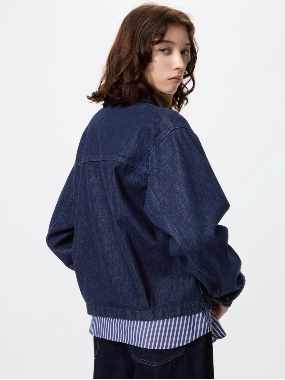 Uniqlo zip-up short jacket in navy/rinse/dark denim - new with tags - Picture 5 of 10